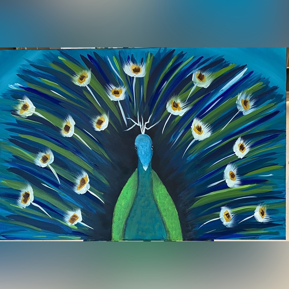 ☀️“Show Bird”#4  24”x36”. On Exhibit at Seven Sisters Kitchen in Johns Creek, GA